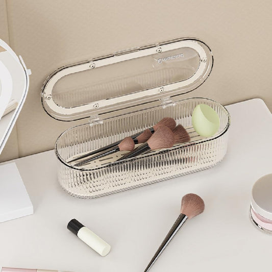 Makeup Brush Holder Organizer Clear Acrylic Makeup Sponges Organizer,Cosmetic Storage Case with Lid Display Case for Vanity (Brush Organizer)