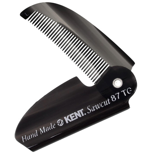 Kent 87T Black Graphite Handmade Folding Pocket Comb for Men, Fine Tooth Hair Comb Straightener for Everyday Grooming Styling Hair, Beard or Mustache, Saw Cut Hand Polished, Made in England (3 Pack)