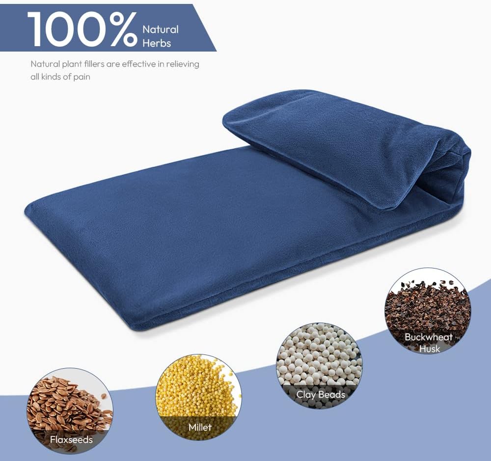 Microwavable Heating Pad with Washable Cover, 8 x 18 Microwave Heating Pad for Neck and Shoulders, Moist Heat Bean Bag Warm Compress for Knee, Joints, Wrist, Abdomen (Dark Blue)