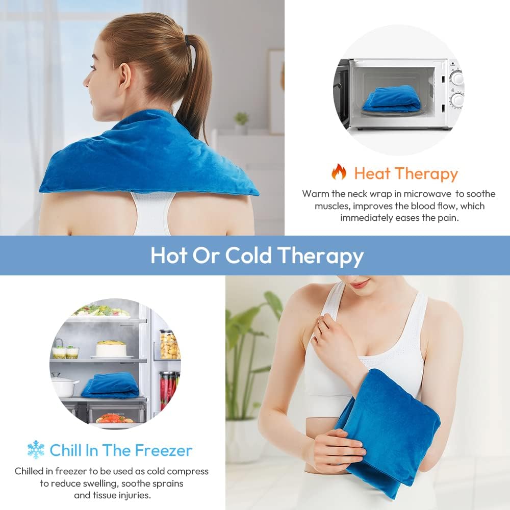 Microwavable Heating Pad with Washable Cover, 8 x 18 Microwave Heating Pad for Neck and Shoulders, Moist Heat Bean Bag Warm Compress for Knee, Joints, Wrist, Abdomen (Light Blue)