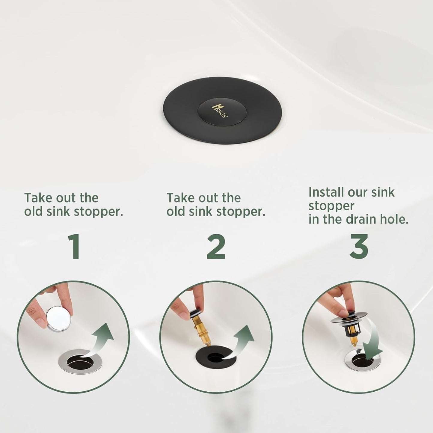 Universal Bathroom Sink Stopper - 2 Pack Matte Black Pop Up Drain Stopper for 1.06"-1.65" Basin Drain Holes,Anti Clogging Bathroom Sink Drain Strainers with Hair Catcher