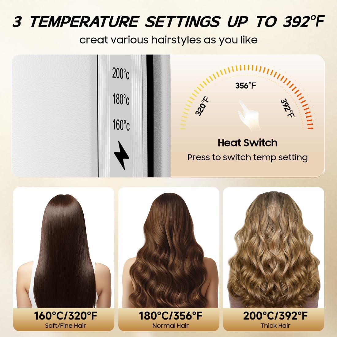 Cordless Hair Straightener and Curler 2 in 1, Fast Heating Cordless Flat Iron, Ultra-Light Portable Straightener for On The Go, Anti-Scald Design with USB-C Charging& Negative Ion (White)