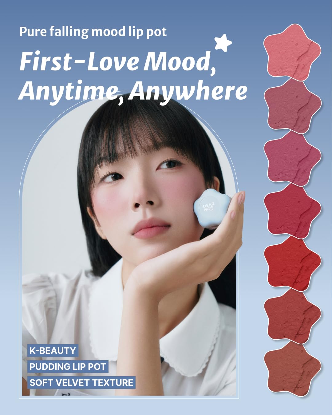 DEARMAY Pure Falling Mood Lip Pot No. 01 Firtst Soundtrack 0.23 Oz. Vegan Lip Stain Lip & Cheek Multi-Use Tint With Hydrating Formula for Smooth Soft Blend Without Dryness or Fine Lines, Korean Makeup