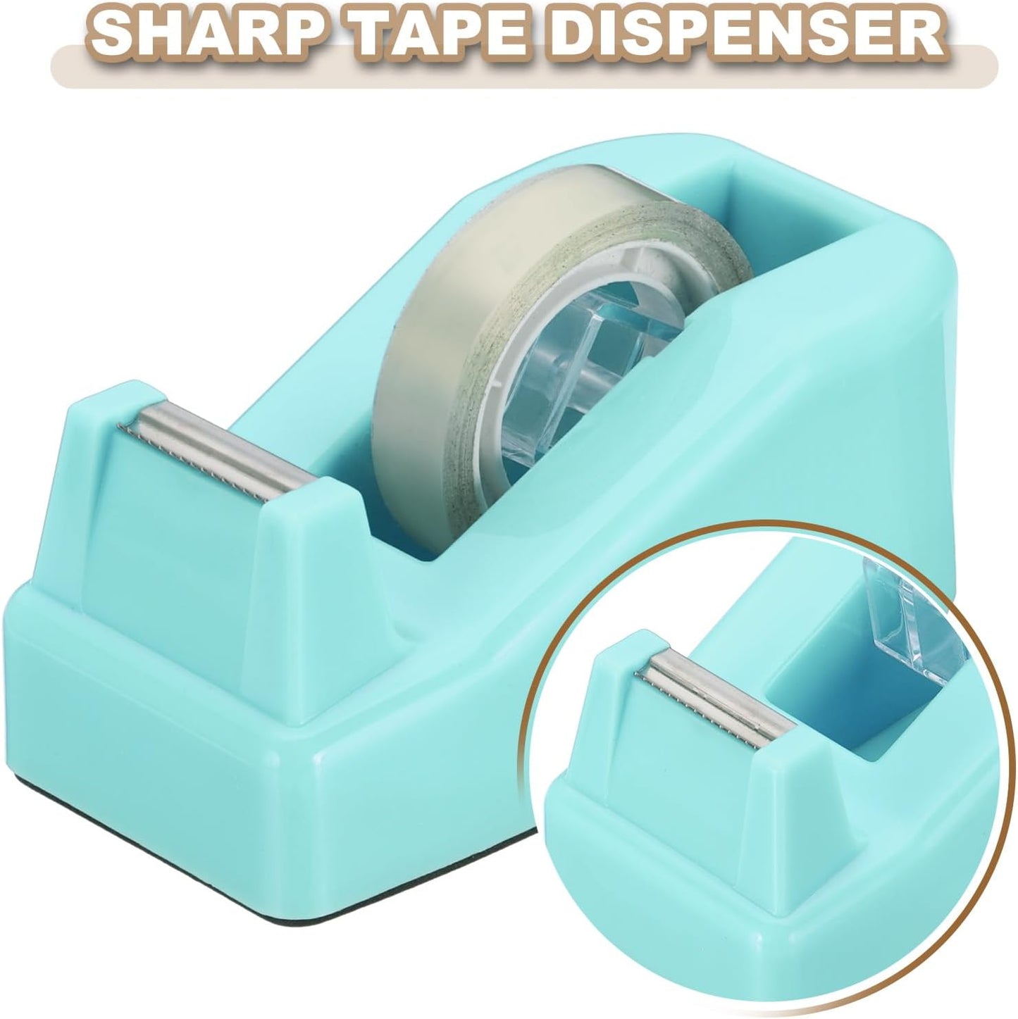PATIKIL 2pcs Tape Dispenser Desk, Small Tape Dispenser Cute Desktop Dispenser Holder for Tape Office Desktop, Cyan Blue