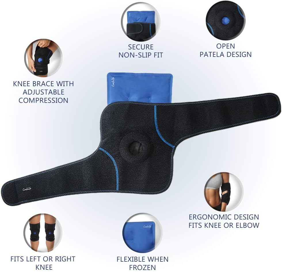 ComfiLife Knee Ice Pack with Wrap Reusable Hot & Cold Therapy Gel Pack Adjustable Compression Support for Injuries, Pain, Surgery, Arthritis, Meniscus and More