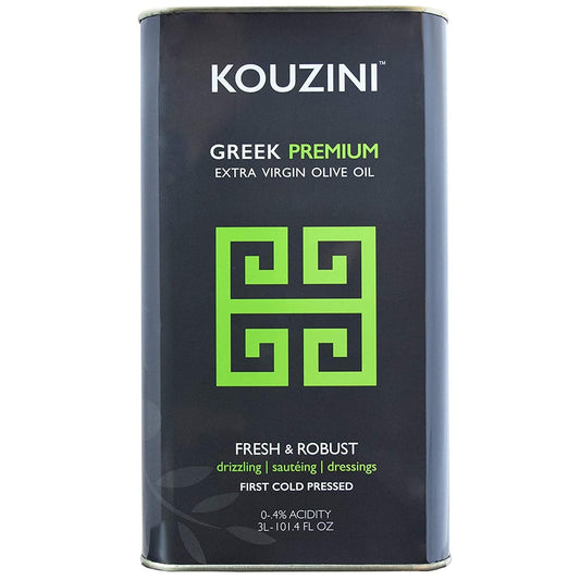 Kouzini Greek Premium Extra Virgin Olive Oil, 3 Liter Tin, Cold Pressed, Single Origin, Rich Flavor & Aroma