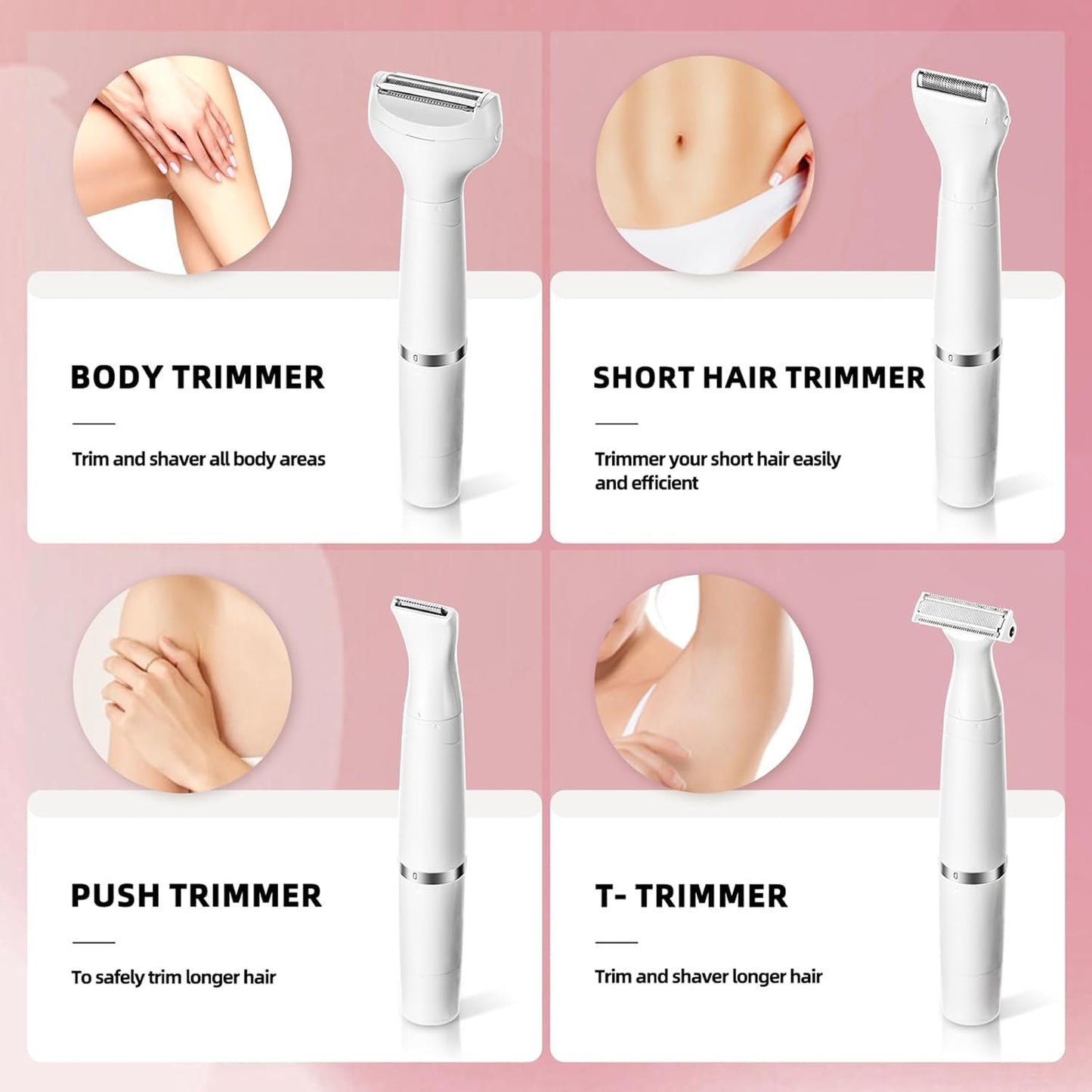 7-in-1 Electric Razor for Women - Painless Facial Hair Removal & Bikini Trimmer, Nose Eyebrow Pubic Hair Shaver with Replaceable Razors, Waterproof Women's Grooming Kit & Electric Shaver