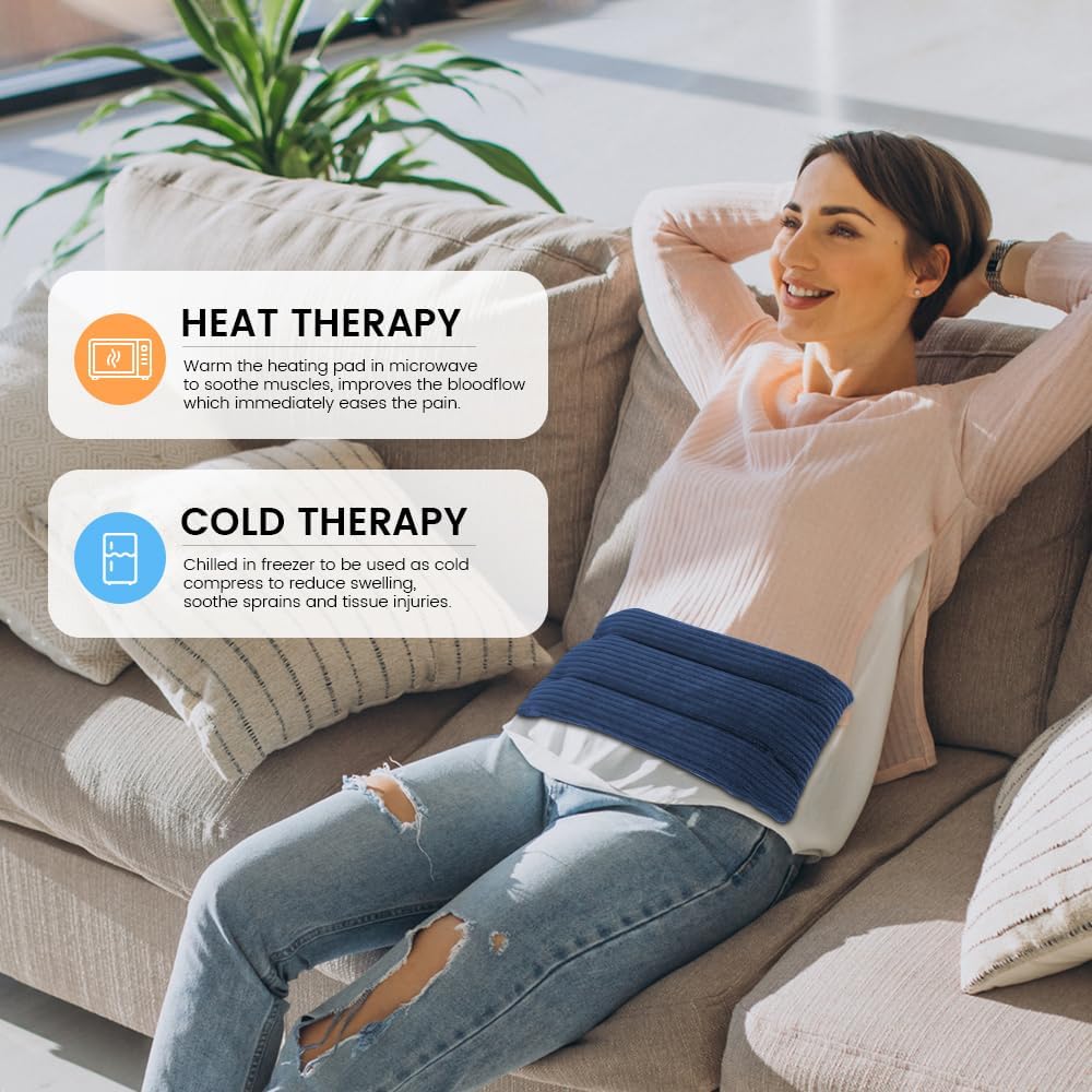 Microwave Heating Pad 6 x 12 Small Heating Pad Microwave, Microwave Bean Bag Heating Pad for Neck and Shoulders, Moist Heat Pack Pillow Warm Compress for Knee, Muscles, Joints, Wrist (Dark Blue)