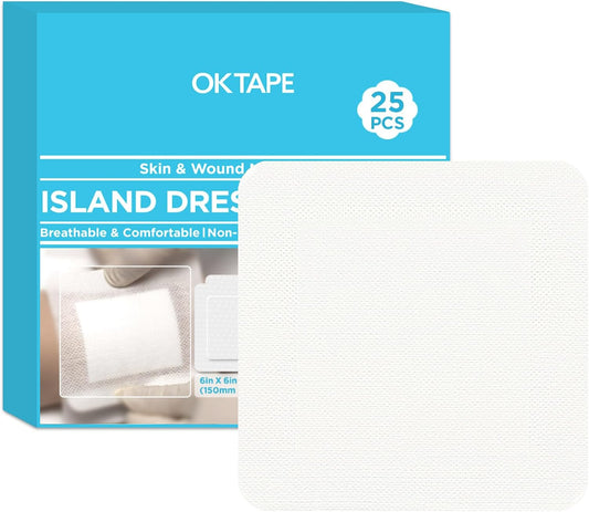 OK TAPE Bordered Gauze Island Dressing 6"x6",25 Count Wrapped Gauze Pads,Non-Woven Sterile Wound Dressing with Highly Absorbent Pad,Soft and Breathable Bandages for Wounds, First Aid
