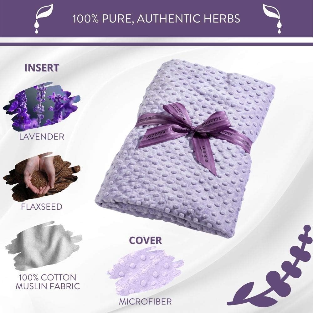 Sonoma Lavender Aromatherapy Spa Blanket Filled with Lavender Flowers and Flaxseed, Hot/Cold Microwaveable Heated Blanket for Soothing Muscles with Removable Washable Cover (44" x 18", Lilac Dot)