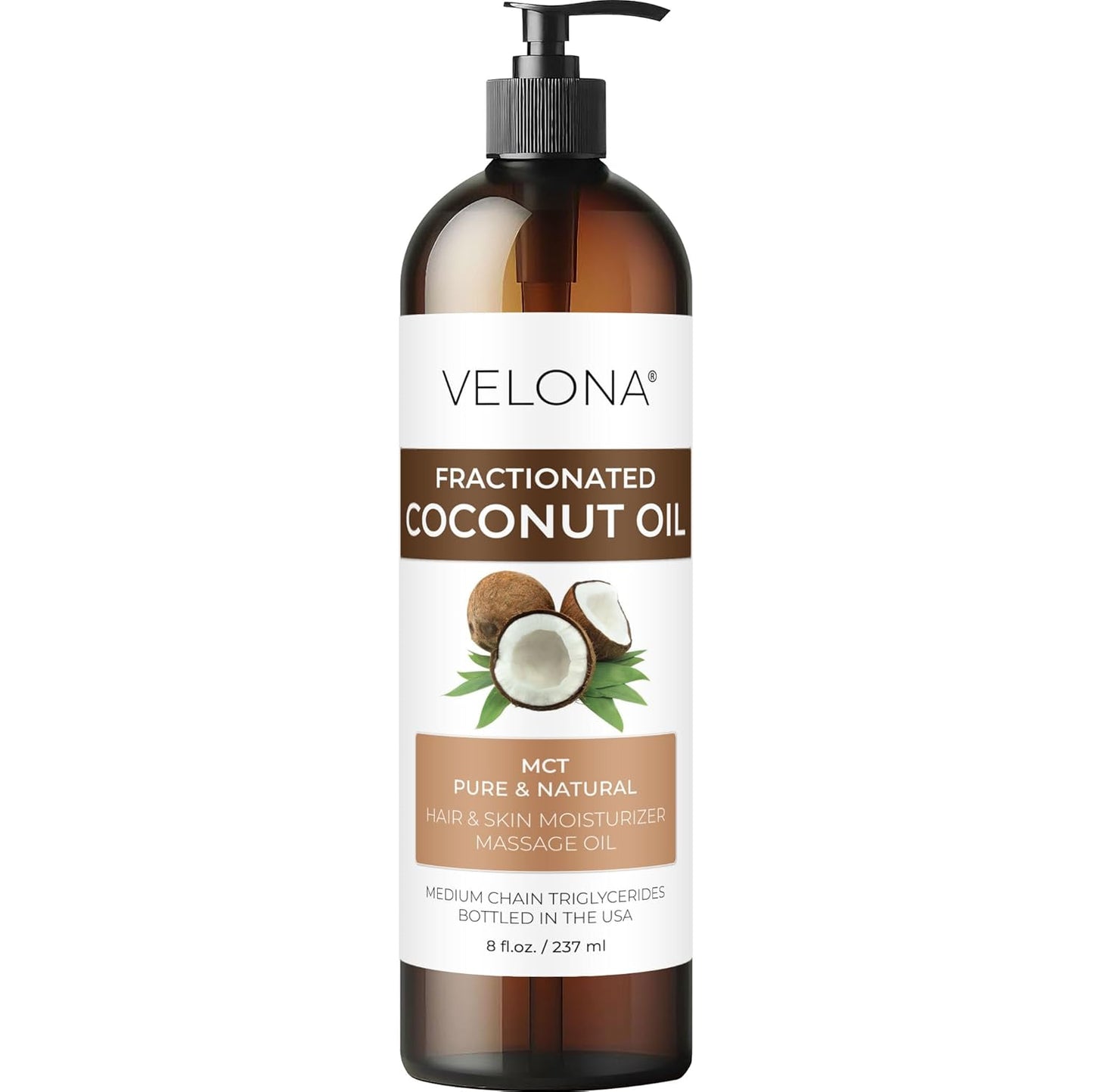 velona MCT Coconut Oil 8 Fl Oz | 100% Pure and Natural Carrier Oil | Fractionated | Skin, Face, Body, Hair Care | Use Today - Enjoy Results