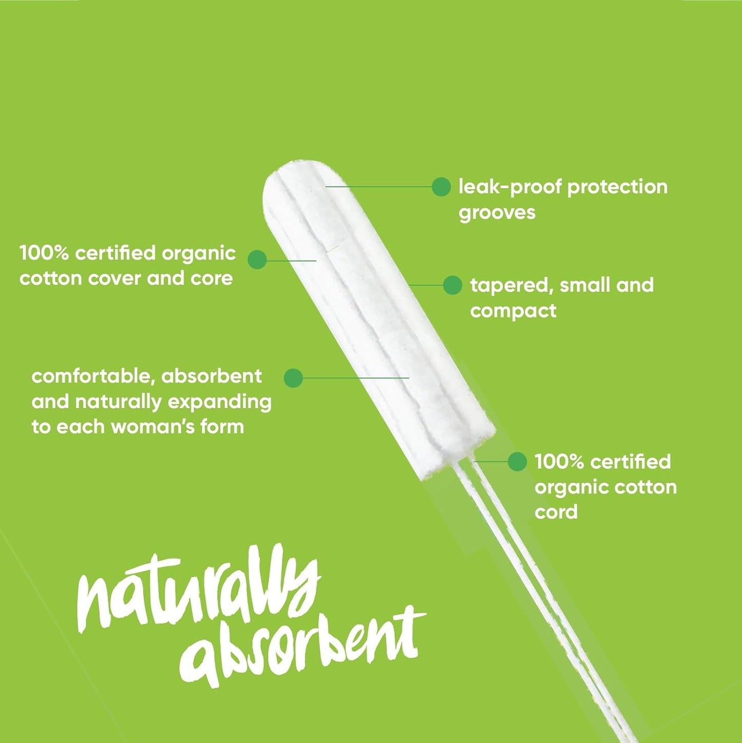 Oi | Organic Initiative - 100% Certified Organic Cotton Non-Applicator Tampons | Ultra-Absorbent, Unscented, Natural, Non-Toxic, Applicator Free | Super | 56 Tampons