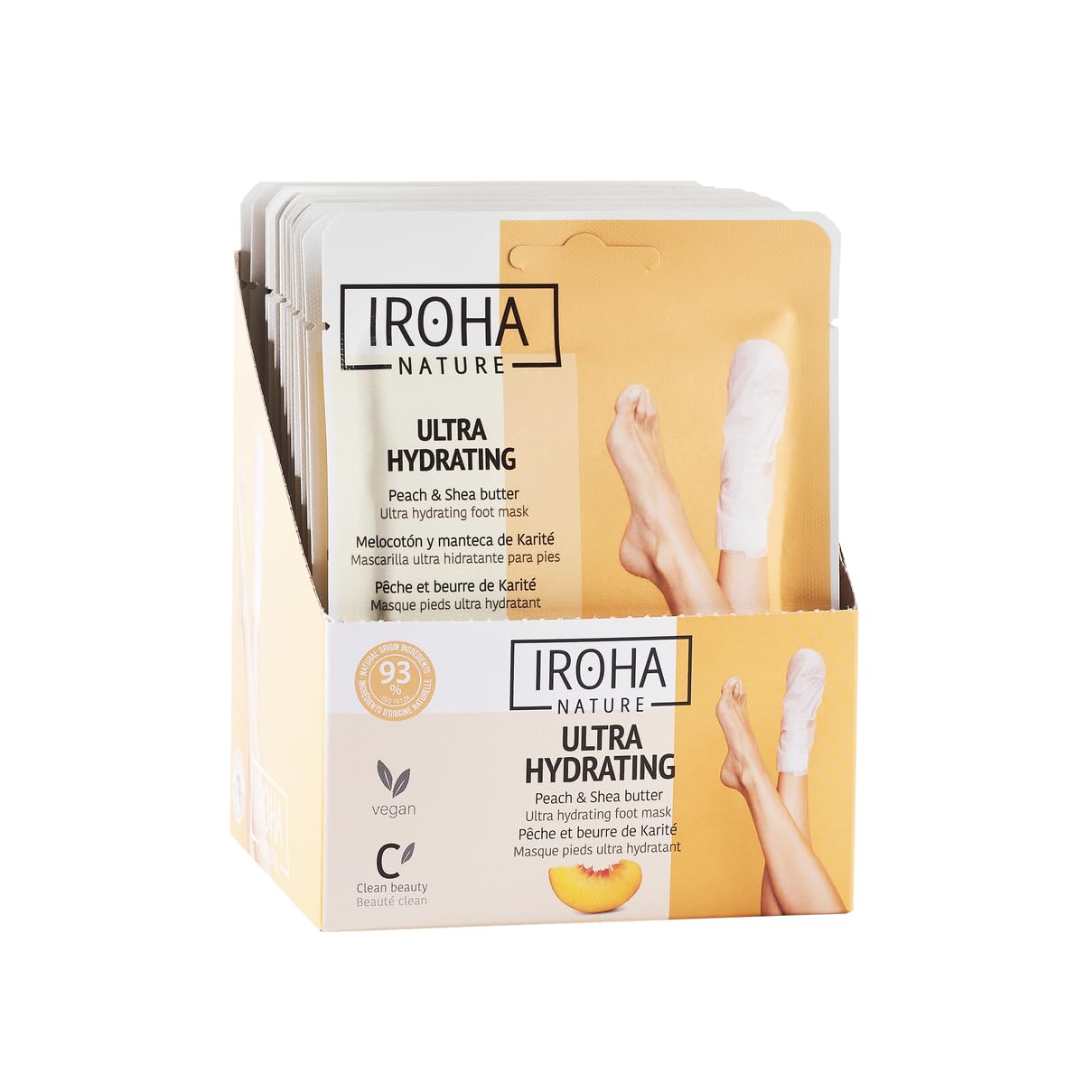 IROHA NATURE Repairing Foot Mask Socks with Peach & Shea Butter | 15 Pairs | Deep Hydration & Instant Repair | For Dry & Cracked Feet | Natural & 100% Vegan | Proven Results