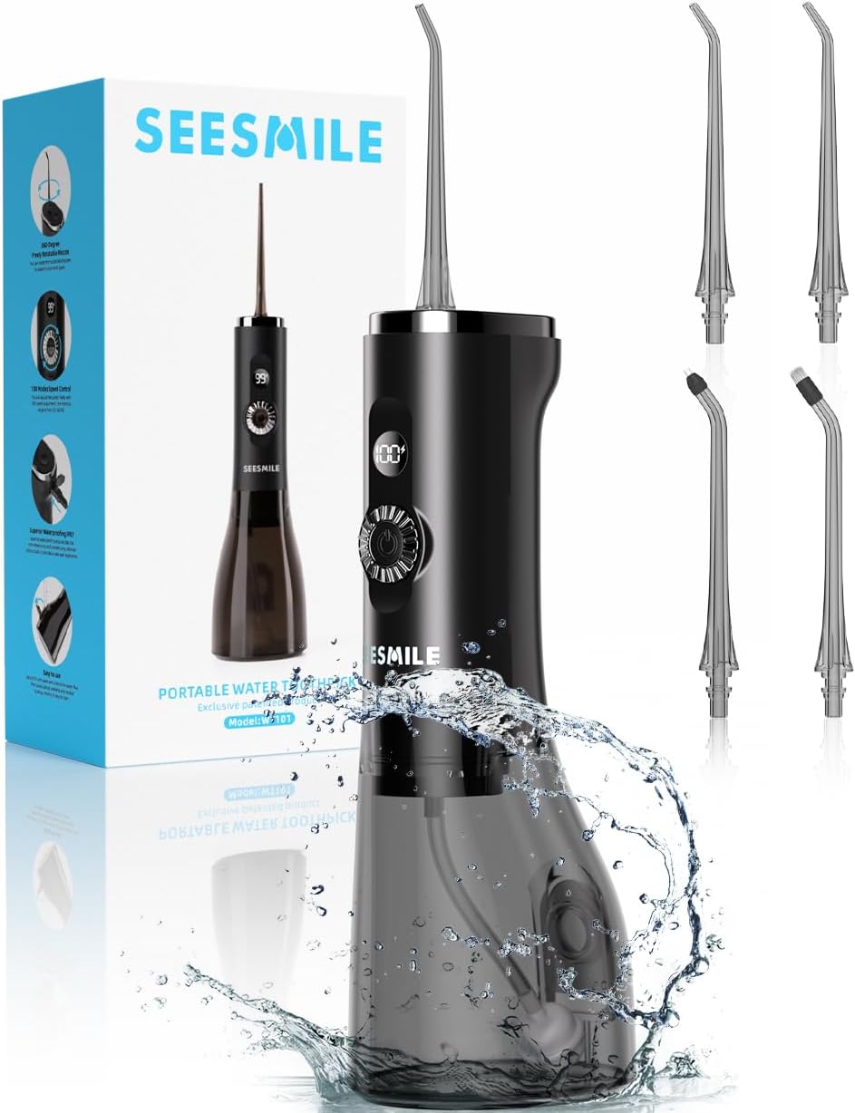Water Dental Flosser Teeth Pick: 100 Modes Portable Cordless Oral Irrigator 300 ML Rechargeable Water Flosser IPX7 Waterproof Powerful Battery for Home Travel - Black