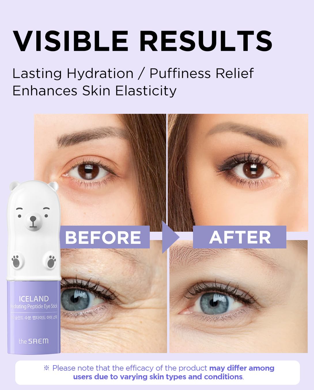 THESAEM Iceland Hydrating Peptide Eye Stick 0.24oz - Elasticity, Cooling, Moisturizing Eye Balm for Loose Skin – Under Eye Treatment - Balm to Smooth Skin Texture - Daisy Flower Scent, 2 Pack