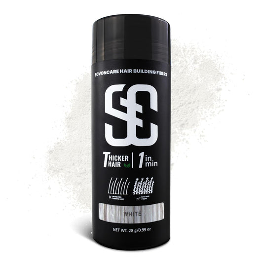 SOVONCARE Hair Fibers for Thinning Hair White, Hair Building Fibers for Bald Spots Undetectable & Natural, Conceals Hair Loss Fill In Fine, Hair Powder Hair Thicker Instantly for Women & Men 28g
