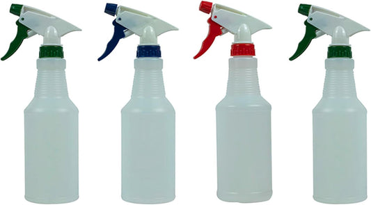 16oz Spray Bottle, 4 Pack – Adjustable Nozzle, Durable Plastic, All-Purpose Cleaning, Gardening & Auto Detailing, Made in USA