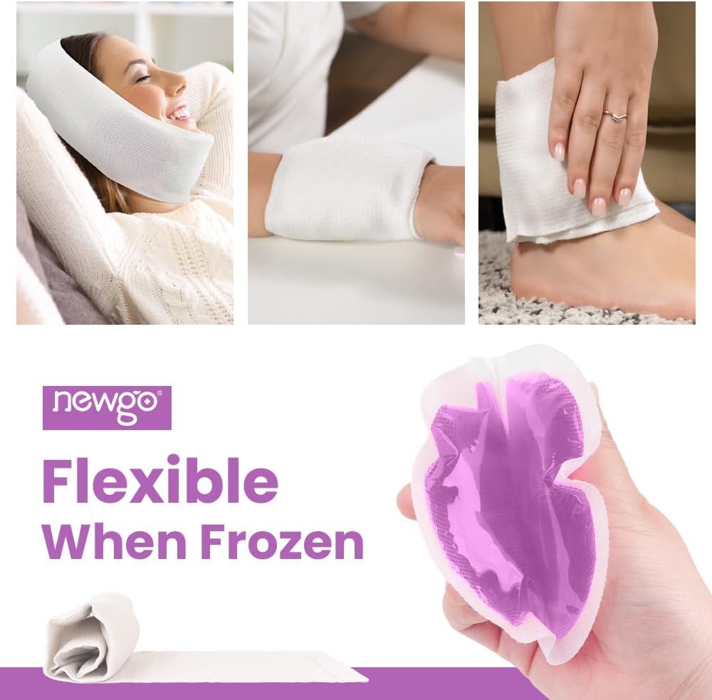 NEWGO Small Ice Packs for Injuries, 6 Pack Round Ice Packs for Face, Hot and Cold Gel Ice Pack Circular Cold Compress with Cloth Backing & Sleeve for Pain Relief, Toothaches - Purple
