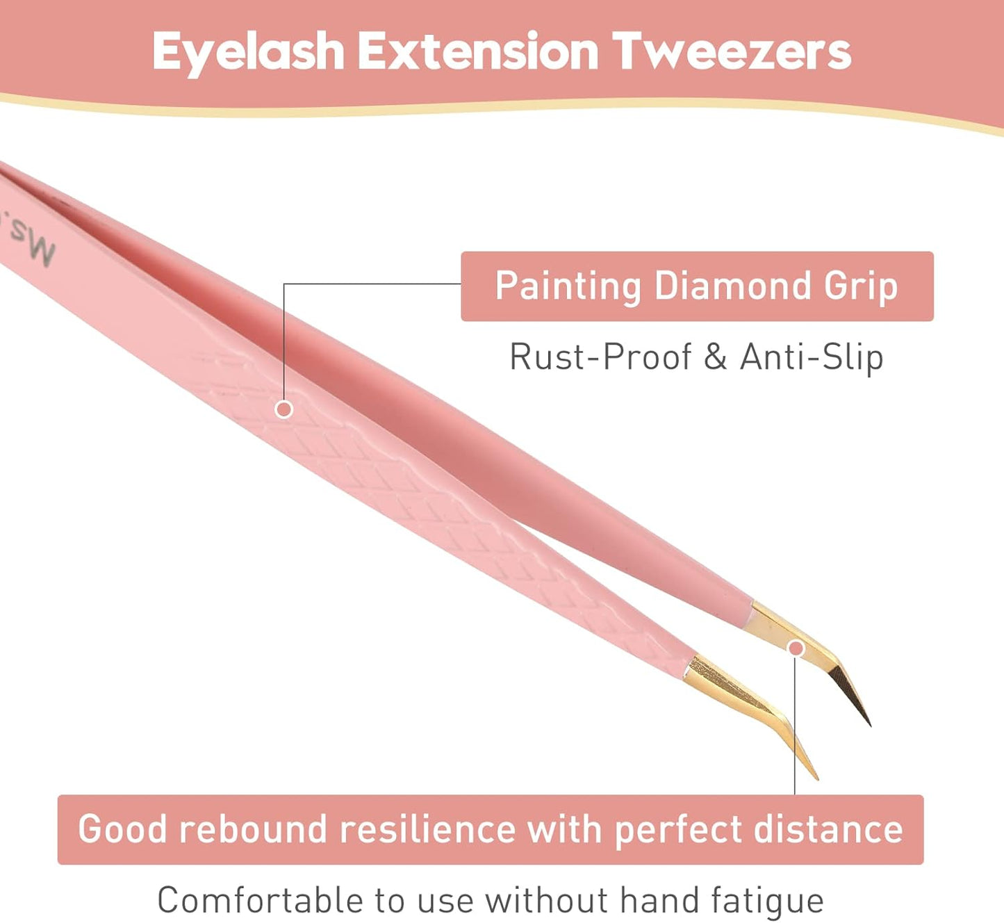 Ms.Queen Eyelash Tweezers for Extensions,Professional 3Pcs Fiber Tip L-Shaped Boot Volume Curved Lash Tweezers Set