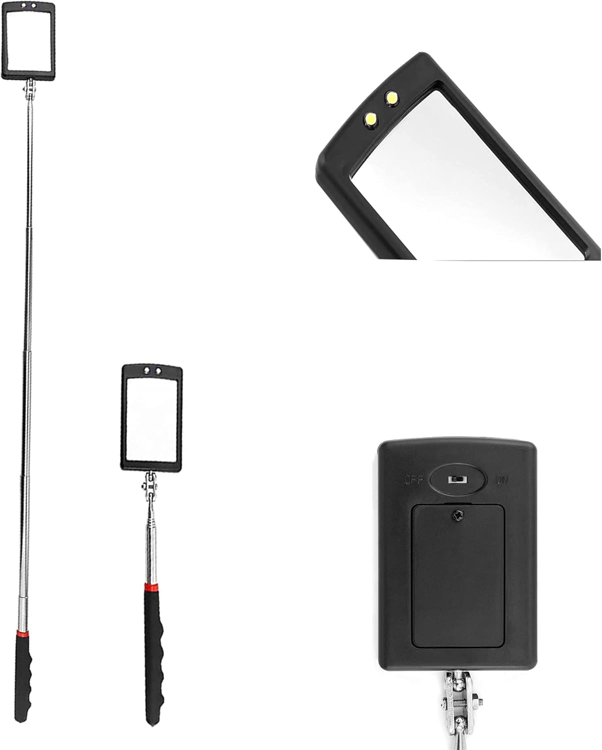 Inspection mirror telescoping with light Mirror practical addition to car repair, and anyone's toolbox Inspection Tool for Checking Vehicle, and Other Small Parts Extended (Inspection mirror-4PCS)