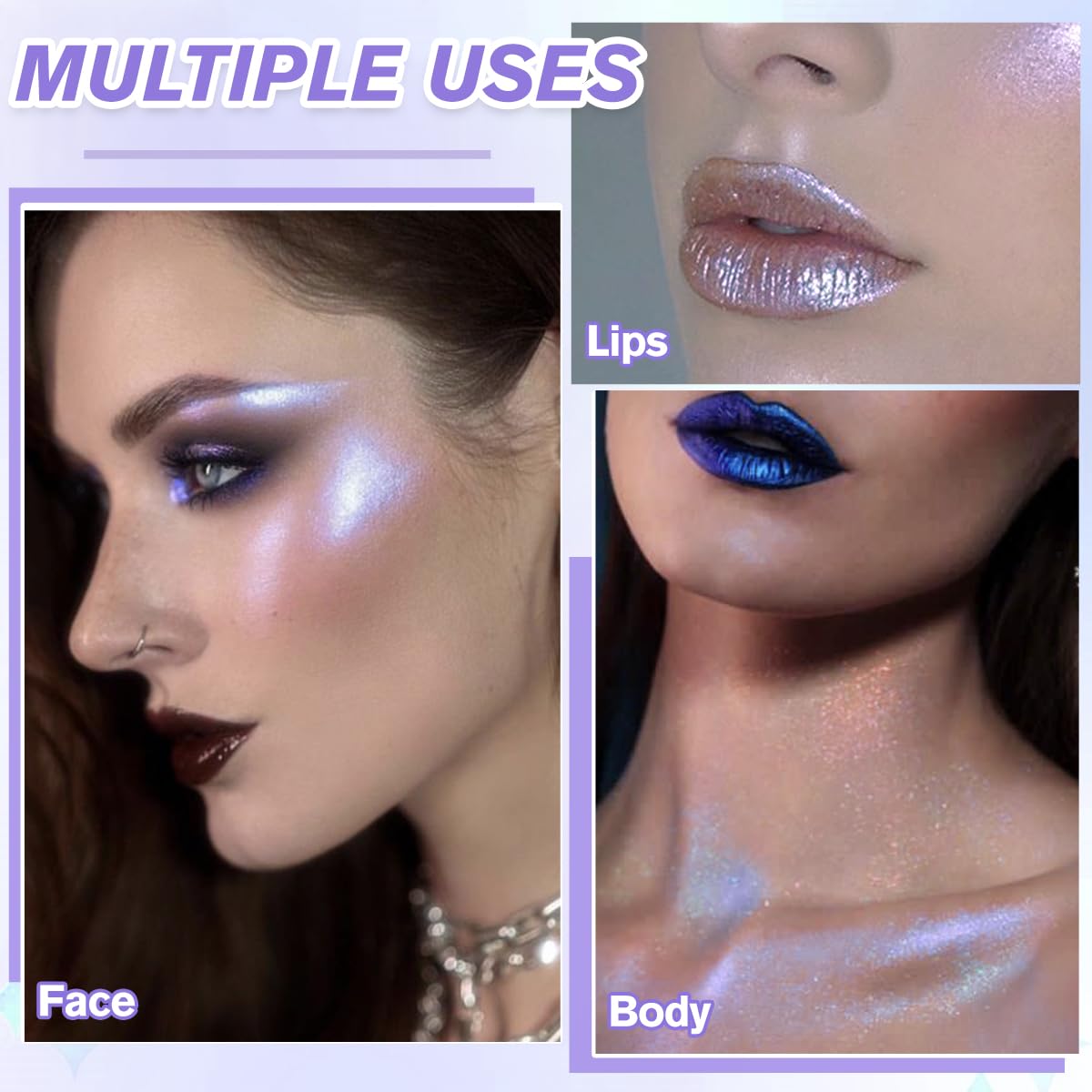 Highlighter Makeup Palette, Long Lasting New Formula, Dazzling Blue-Purple Shimmer, Sheer Base, Ideal for Face and Body Contour and Cheek Highlight (#05) Blue-Purple Dazzling Shimmer