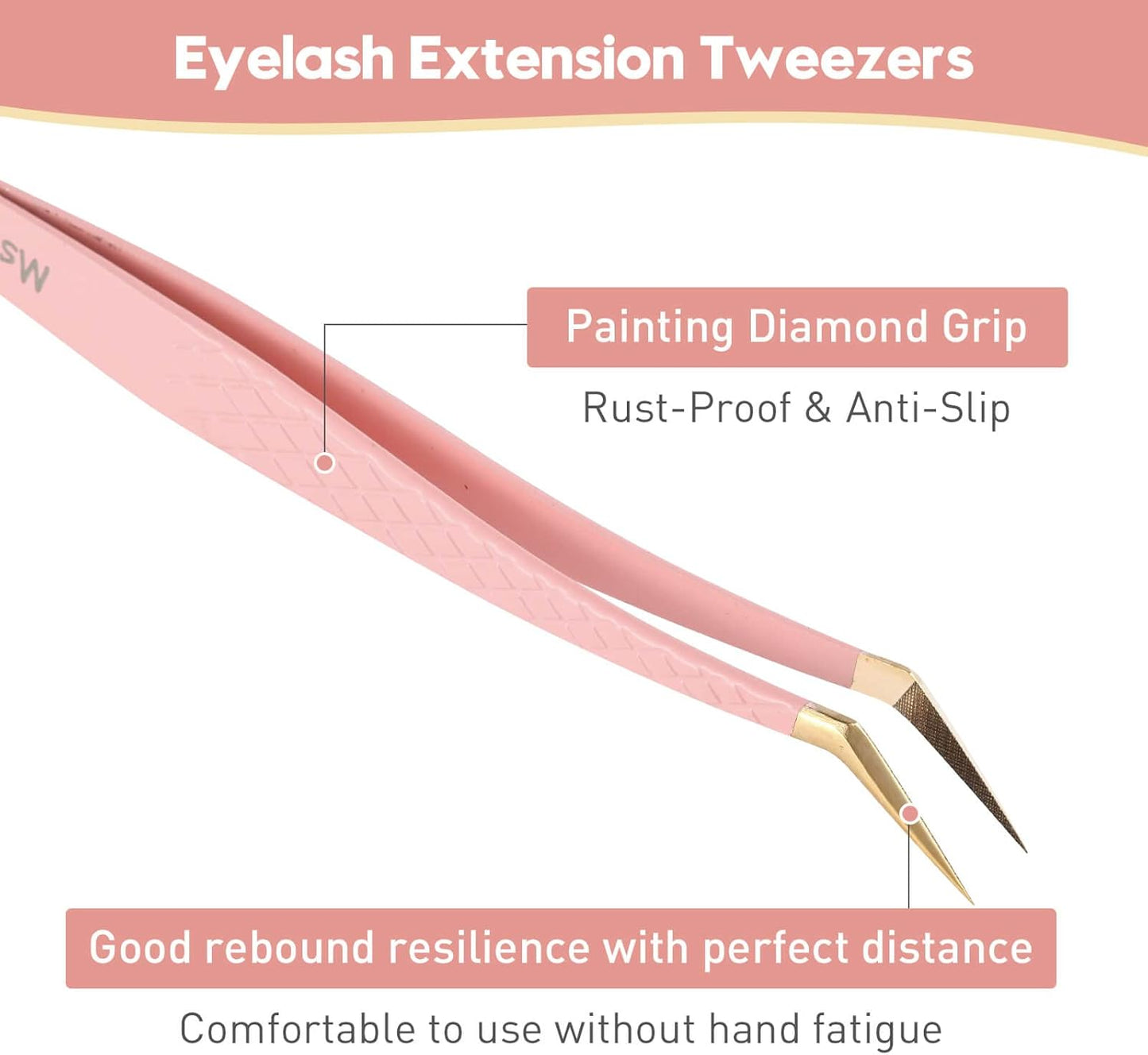 Ms.Queen Volume Tweezers for Eyelash Extensions, Fiber Tip Grip Lash Tweezers for Volume Lashes