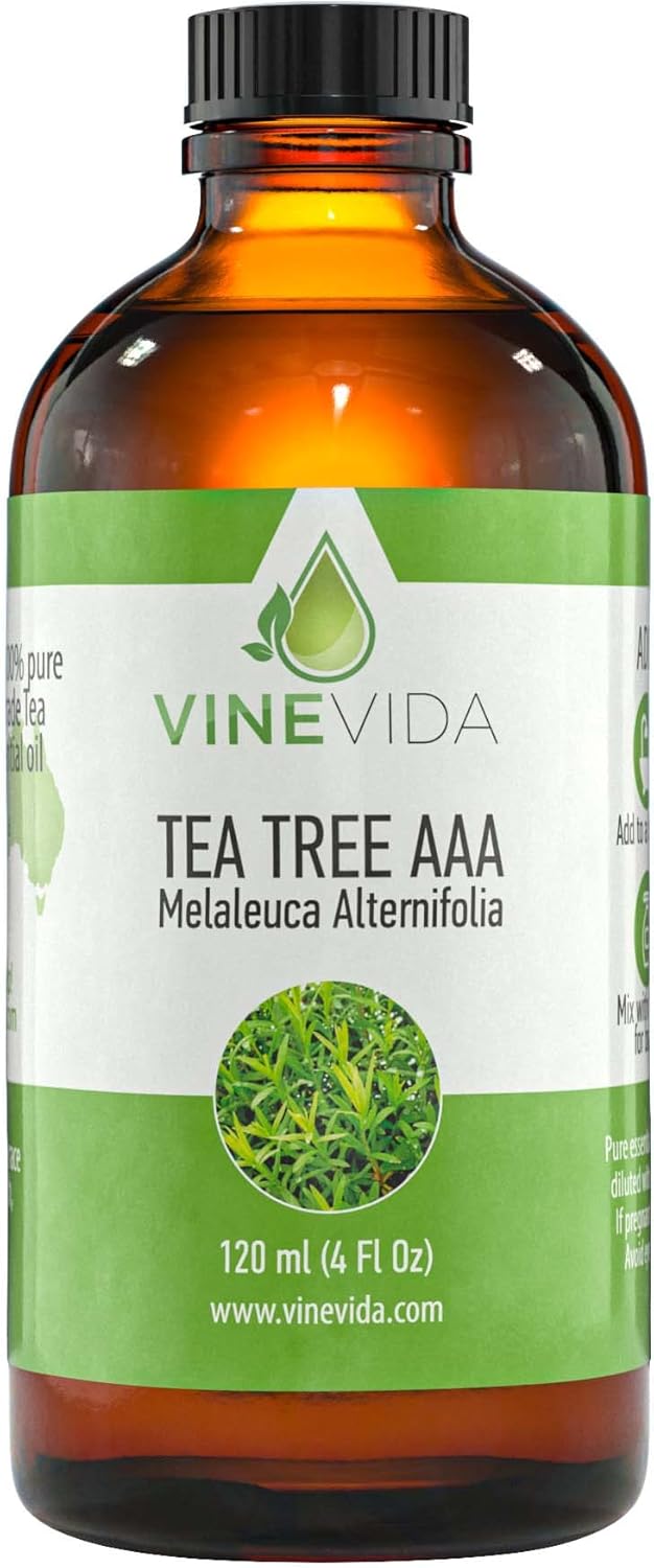 VINEVIDA Tea Tree Essential Oil 4 oz - Undiluted Candle Scent DIY Scents for Candlemaking Bulk Soap Making Safe Skin, 120.0 milliliters