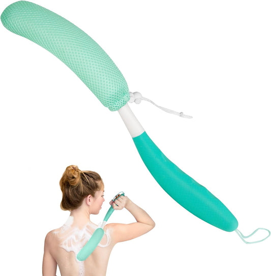 Long Handle Bath Brush Back Scrubber for Use in Shower,Dual-Sided Non Slip Shower Scrubber for Cleaning Body，Exfoliator Wet or Dry Brushing Bath Brush Long Handle for Shower (Green-Green)