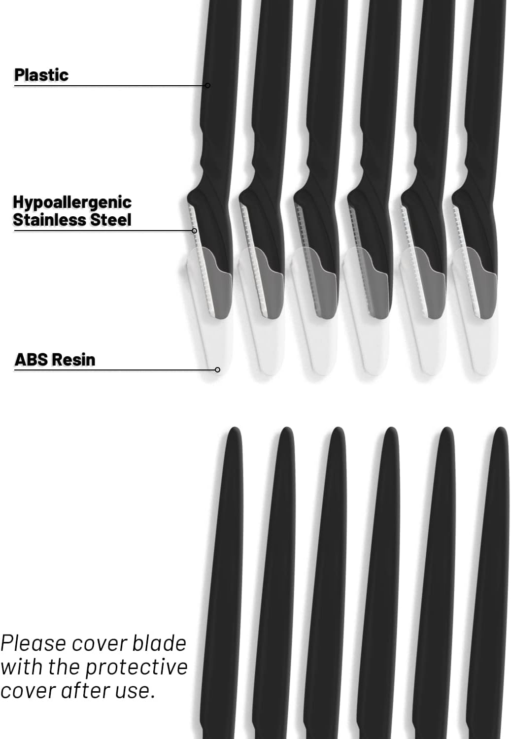 MoHern Dermaplaning Tool for Face, 30 Pcs Dermaplane Razor for Face, Multipurpose Face Razors for Women and Men, Black