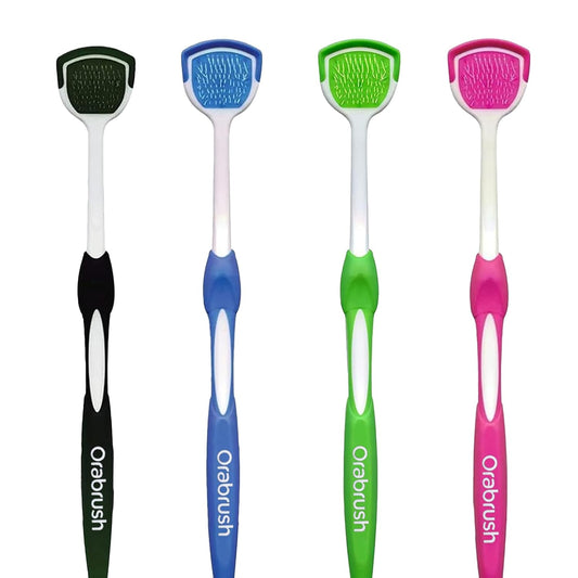 Soft Bristles Tongue Brush for orabrush - Gentle on Gag Reflex，Ergonomic Design, Freshens Breath for Improved Dental Hygiene，4 Tongue Scrapers - 4 pack