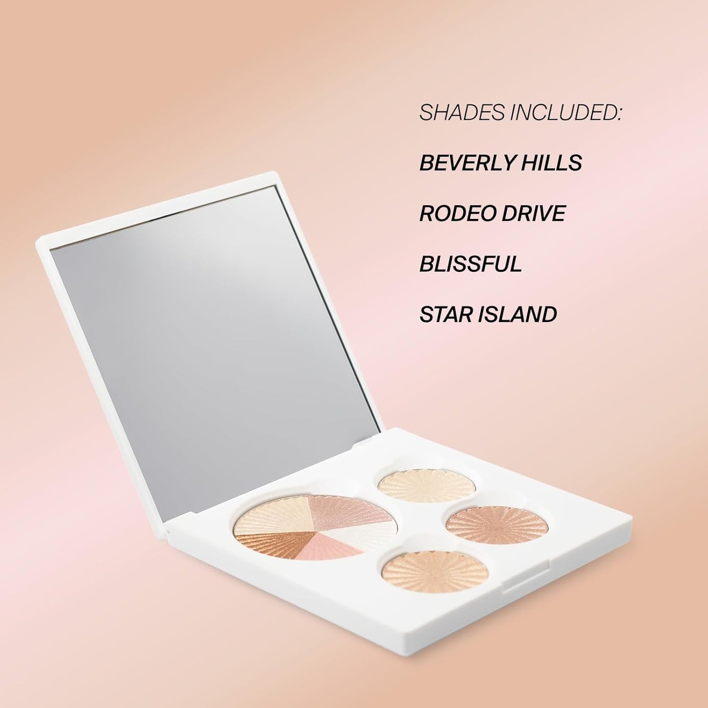 Highlighter Palette Face Makeup | Glow Up - 8 Shades in 4 Pans | Pearl Shimmer Liquid-To-Baked Powder Highlighter | Refillable Pan & Integrated Mirror | Cruelty-Free Beauty Essential |
