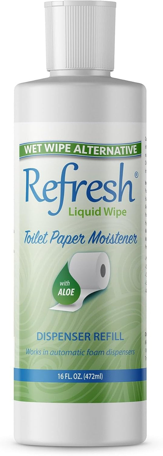 Refresh Liquid Wipe: Toilet Paper Foam Dispenser Refill. Eco-Friendly Flushable Wet Wipe Alternative with Witch Hazel and Aloe. 16 oz Refill (1 Pack).