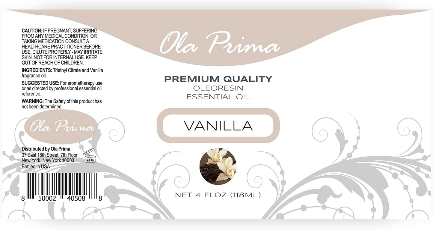 Ola Prima Oils Vanilla Essential Oil 4 oz - Vanilla Essential Oil for Diffuser, Candles, Soap Making, Aromatherapy, and Skin