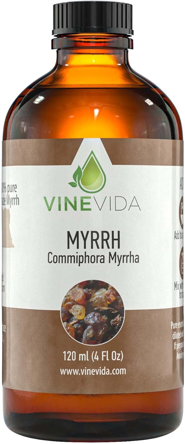 VINEVIDA Myrrh Essential Oil - Undiluted Myrrh Oil - Myrrh Candle Oil Scent - DIY Candle Scents for Candlemaking - Bulk Essential Oil for Soap Making Safe for Skin, 4.0 Fl Oz