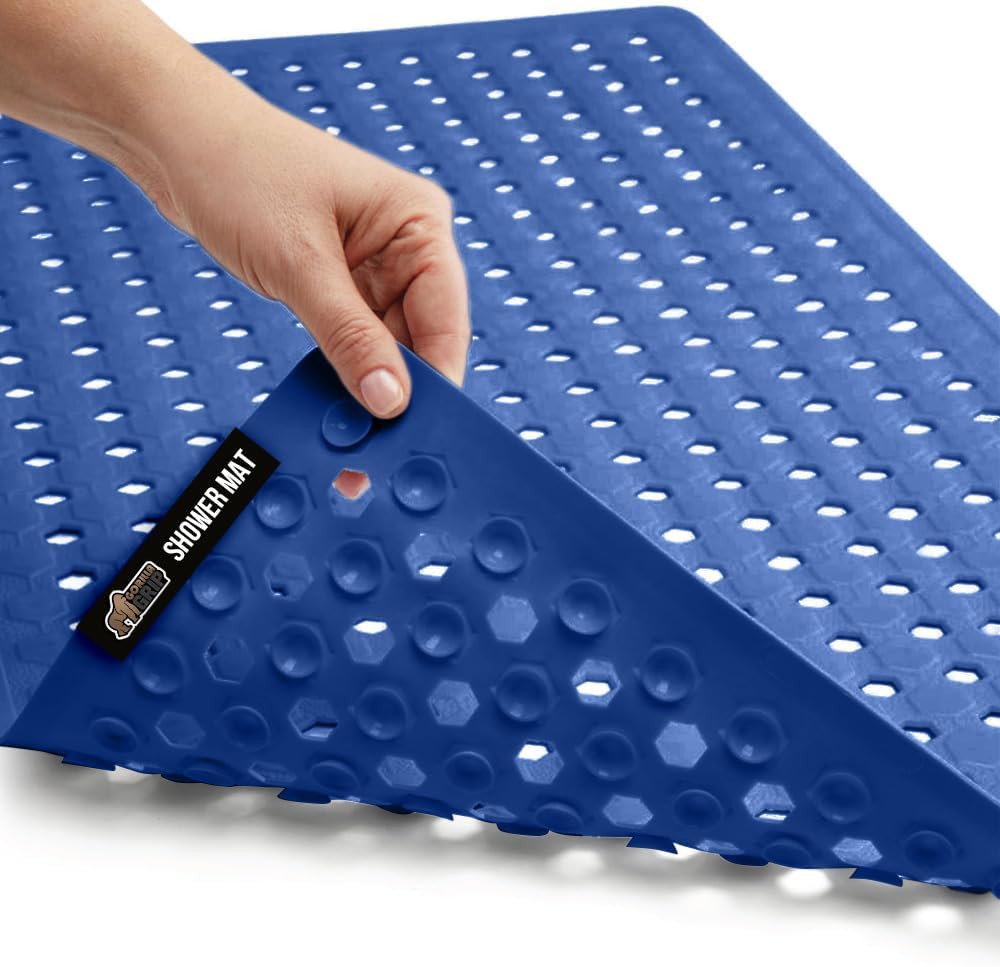 GORILLA GRIP Patented Bath Tub Shower Mat, Machine Washable Bathtub Floor Liner Mats, Suction Cups and Drain Holes to Keep Tubs Clean, Soft on Feet, Bathroom Essentials, 35x16 Inch, Royal Blue Opaque
