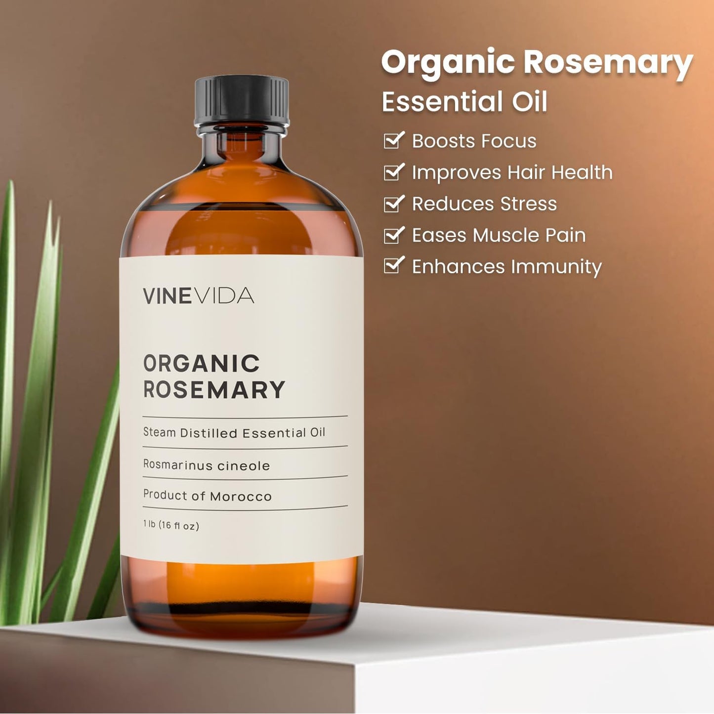 VINEVIDA Rosemary Essential Oil - 16 oz, Organic, Undiluted - DIY Candle Scents & Soap Making