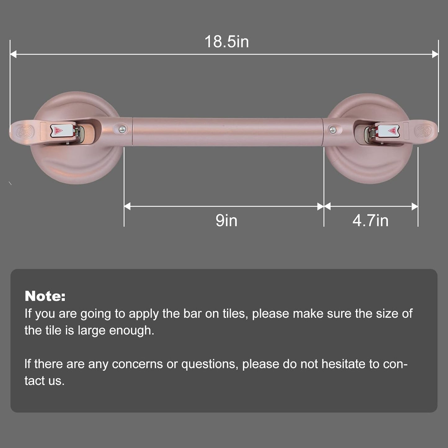Heavy Duty Suction Shower Grab Bar - Toilet Bathroom Bathtub Safety - Shower Handles, Suction Cup Power Up to 250 LB, Perfect for Elderly Seniors18.5 Inch, Rose Gold