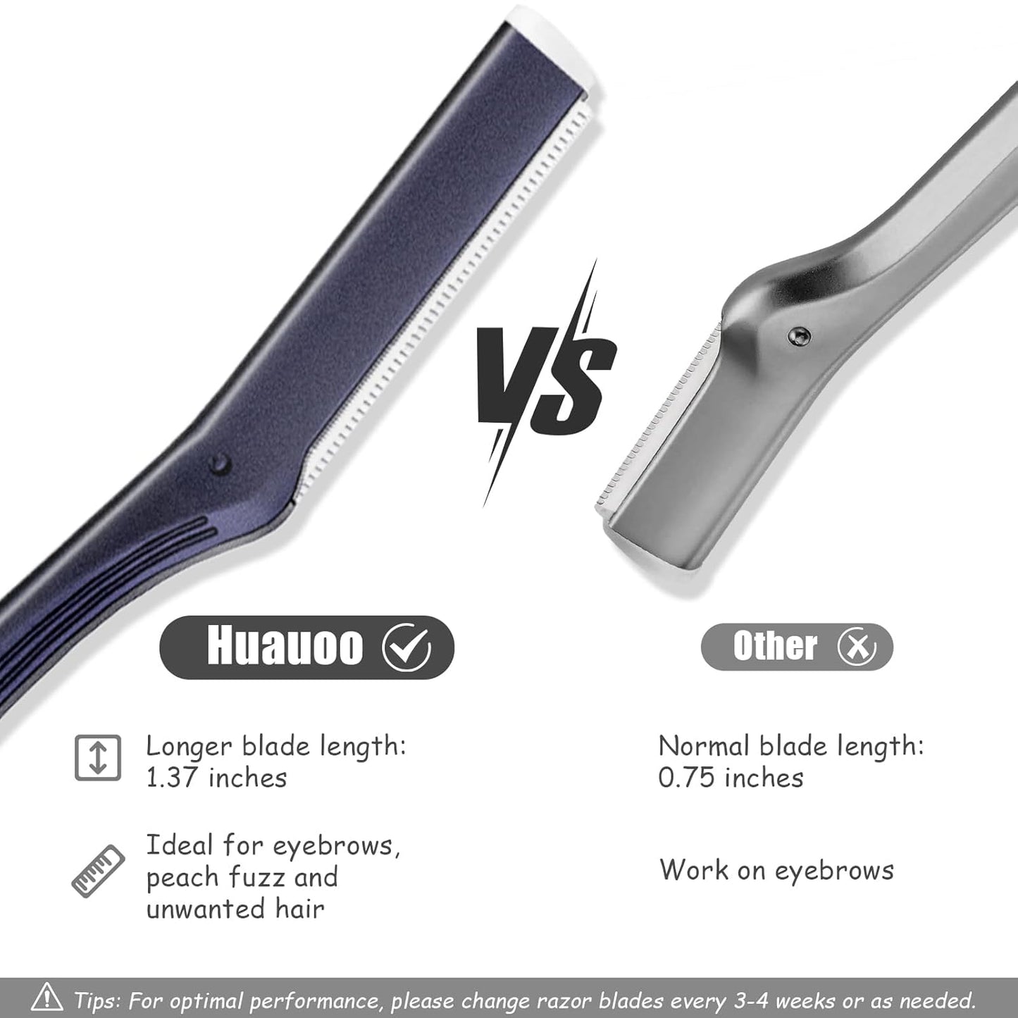 Dermaplane Razor for Women Face, Stainless Steel Handle with 6 Replaceable Blades, Huauoo Face Razors for Women, Peach Fuzz Remover, Eyebrow Trimmer, Dermaplaning Tool for Face Exfoliation (Navy Blue)