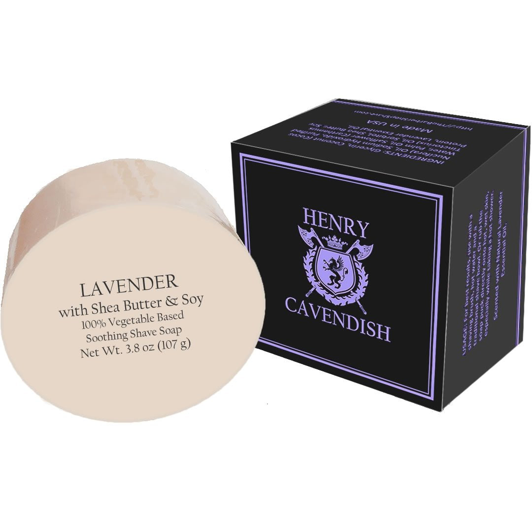 Henry Cavendish Lavender Shaving Soap with Shea Butter & Coconut Oil. Long Lasting 4 oz Puck Refill. Mens Shave Soap. All Natural. Rich Lather, Smooth Comfortable Shave. For Ladies and Gentlemen.