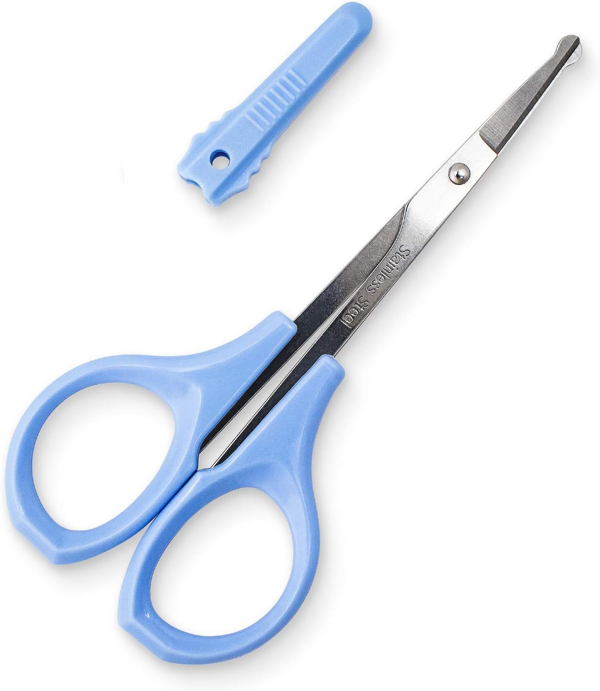 Eyebrow Scissors, Small Scissors for Facial, Nose, Eyebrow, Mustache, and Beard Hair Trimming & Grooming, Safety Edge, Blue Short Cap