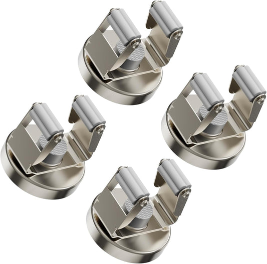 ULIBERMAGNET Magnetic Mop Broom Holder,Heavy Duty Movable Magnetic Tools Holder,Anti-slip Magnetic Mounted Utility Storage Mop Shovel Hanger for Garage, Kitchen, Laundry, Garden(4 Pack/Silver)