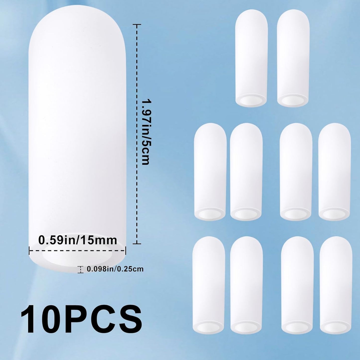 ANCIRS 10pcs Gel Finger Support Protector Caps Gloves, Gel Finger Cots/Covers, Silicone Fingertips for Hands Cracking, Eczema Skin, Trigger Finger Arthritis Pain Relief (Large, White)