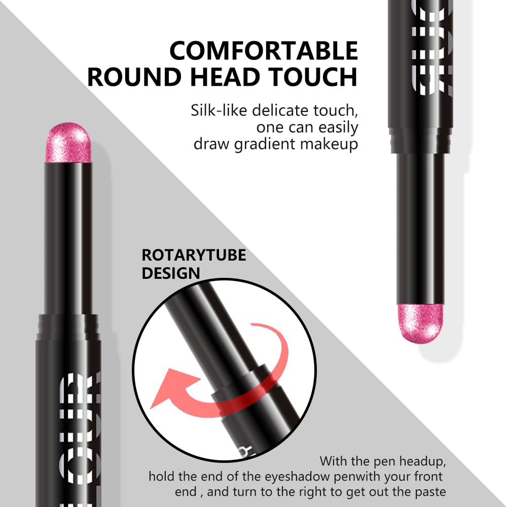 Hot Pink Shimmer Cream Eye Shadow Stick Makeup for Women, Hot Pink Shimmer Matte Eye Shadow Brightener Stick for Eyes, Waterproof Eyeshadow Pencil Applicator Blendable for Eye Highlight 20