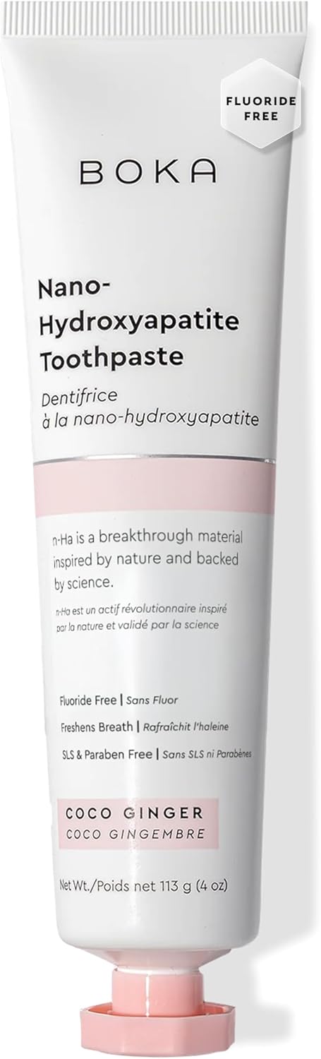 Boka Fluoride Free Toothpaste, Nano Hydroxyapatite Toothpaste, Appropriate for Sensitive Teeth - for Adult, Kids Oral Care - Coco Ginger Flavor, 4 Fl Oz 1Pk US Manufactured