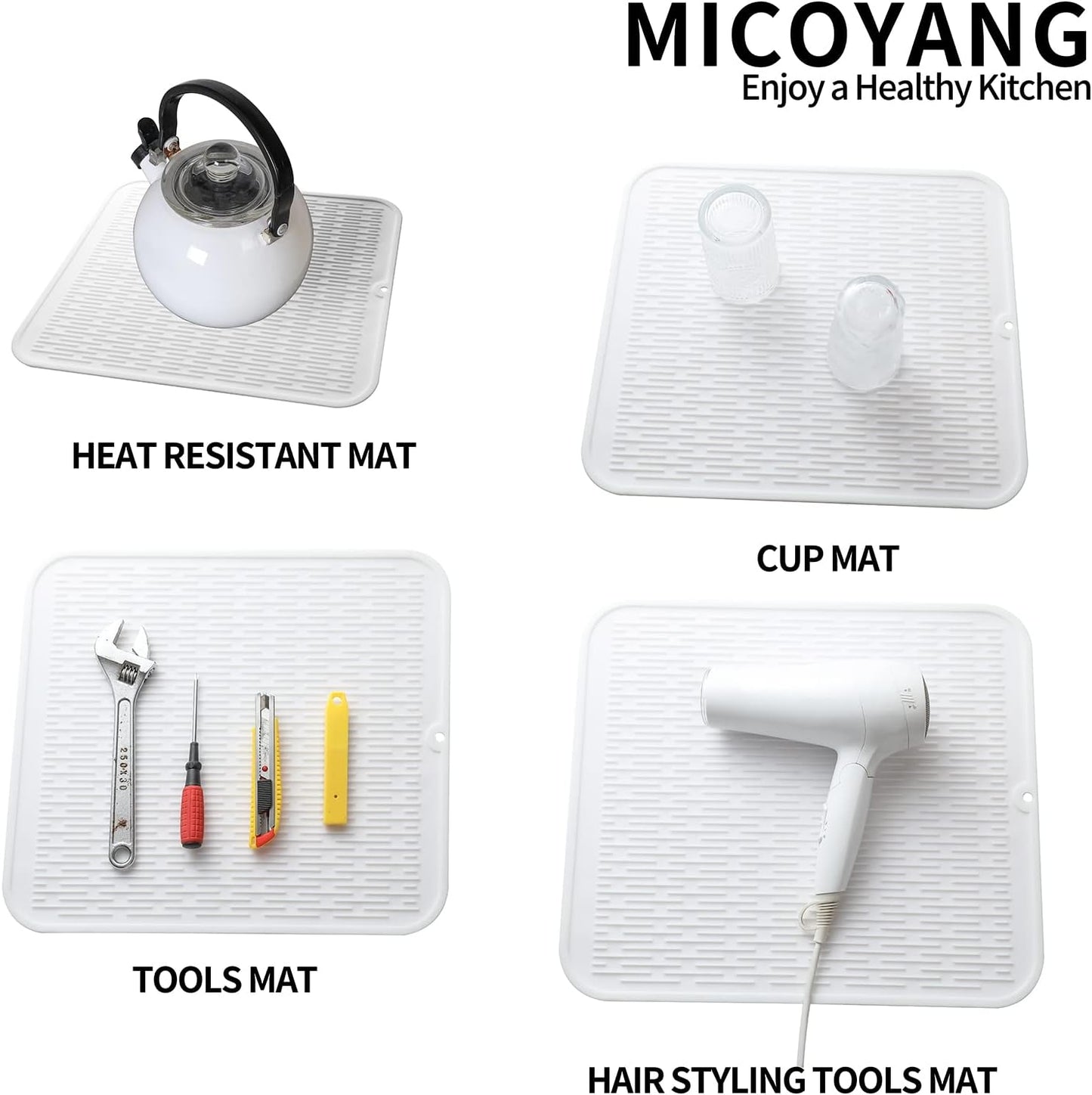 Silicone Dish Drying Mat for Multiple Usage,Easy clean,Eco-friendly,Heat-resistant Silicone Mat for Kitchen Counter or Sink,Refrigerator or Drawer Liner White XL 18 inches x 16 inches