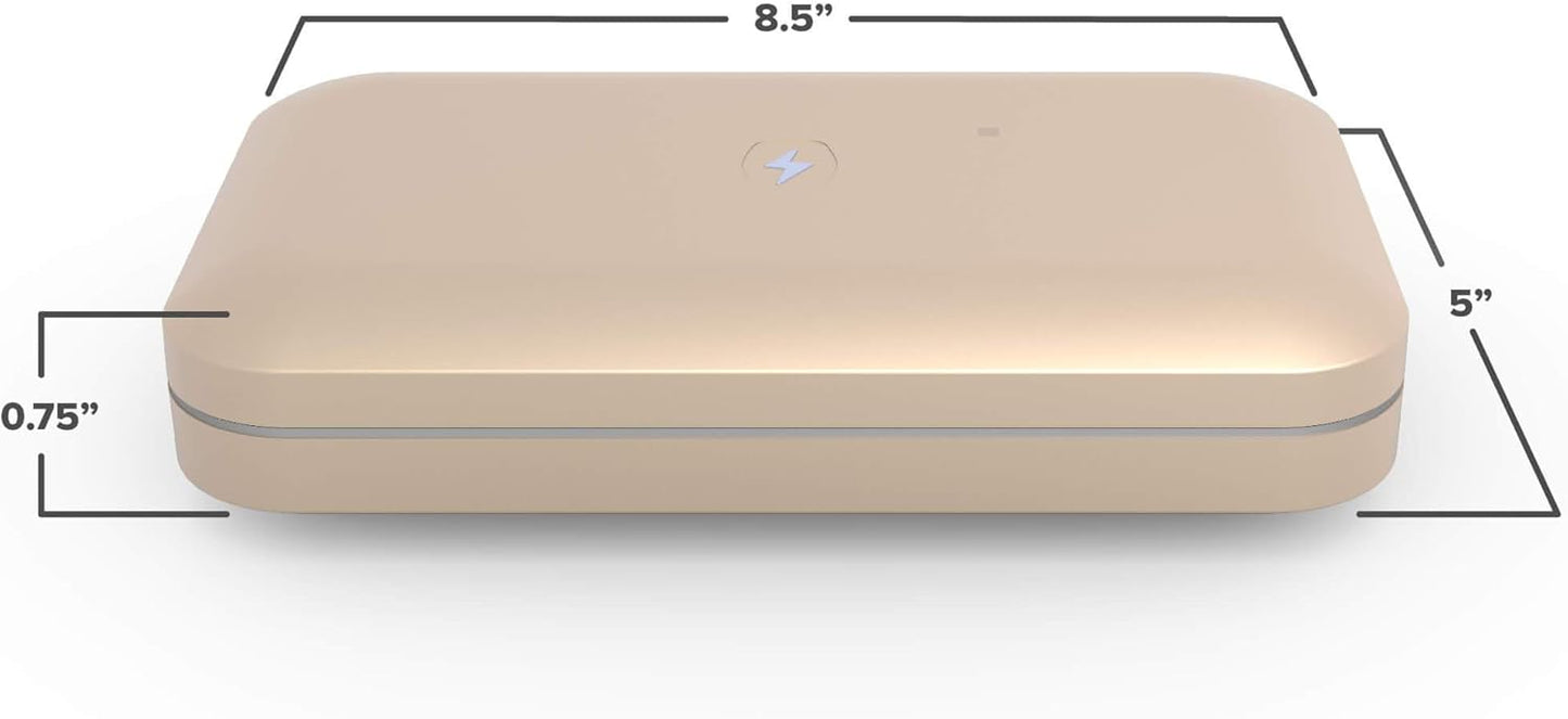 PhoneSoap 3 UV Cell Phone Sanitizer & Dual Universal Cell Phone Charger Box | Patented & Clinically Proven 360-Degree UV-C Light Sanitizer | Disinfects and Charges All Phones (Light Gold)