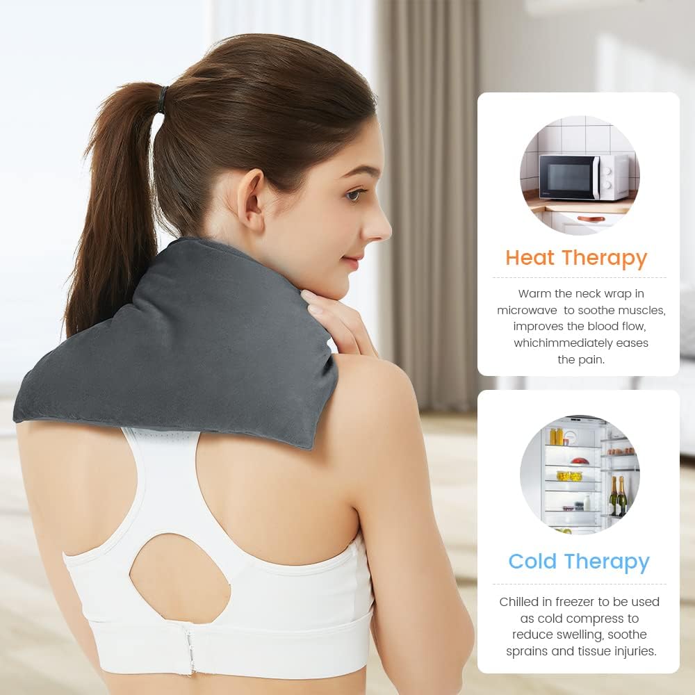 Heating Pad Microwavable with Washable Cover, 8 x 12 Multipurpose Microwave Heating Pad for Neck and Shoulders, Moist Heat Bean Bag Warm Compress for Knee, Muscles, Joints, Wrist, Abdomen (Dark Gray)