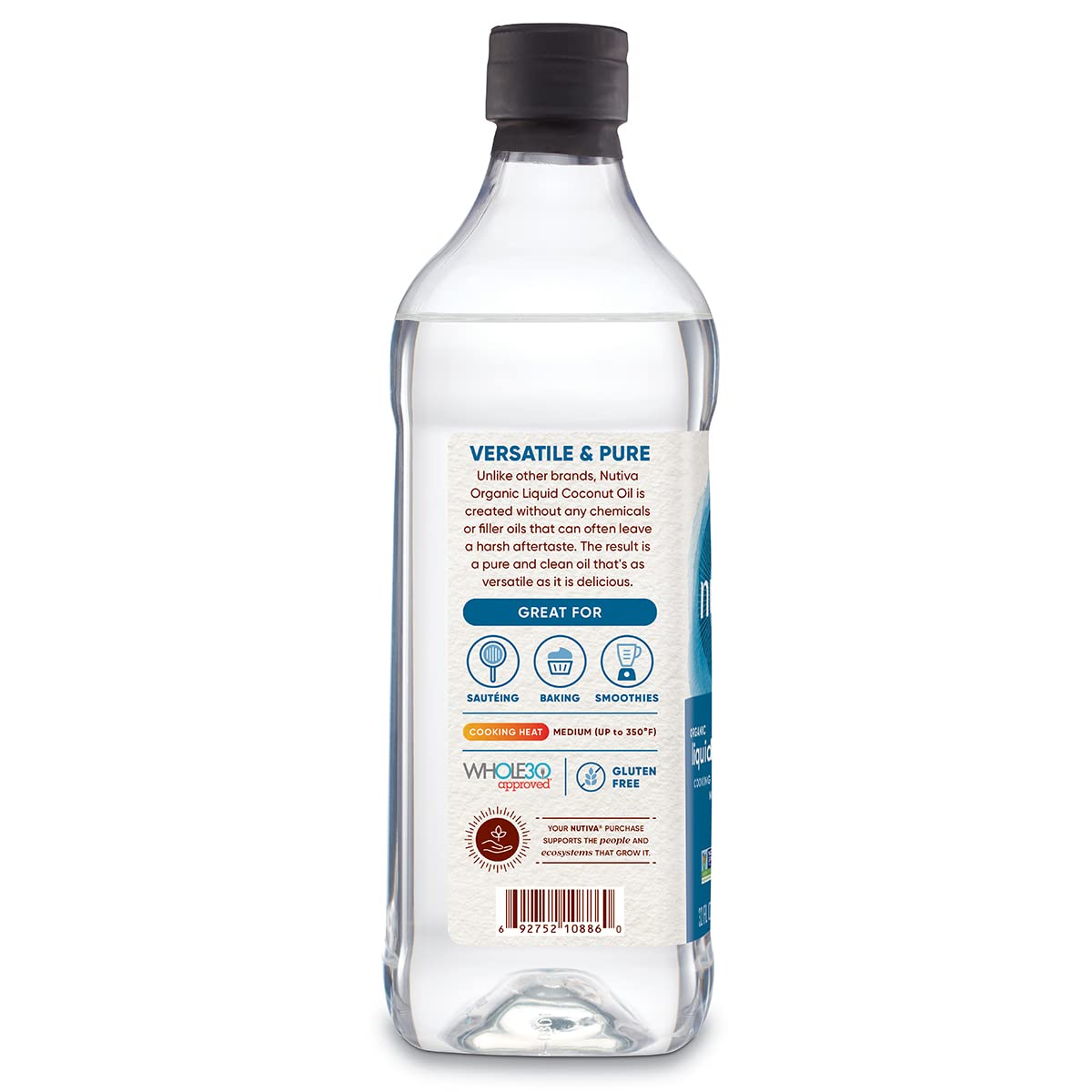 Nutiva Organic Liquid Fractionated Coconut Oil 32 Fl Oz - USDA Organic, Non-GMO. Edible, Pure Coconut Oil for Cooking, Moisturizer for Skin, Hair Treatment. Contains Natural MCTs.