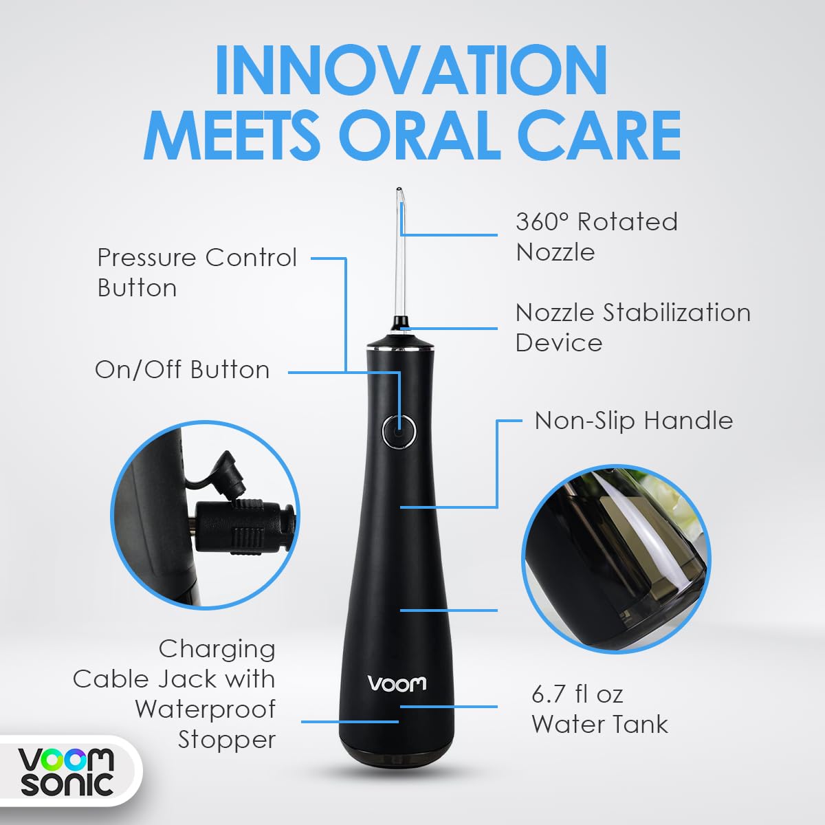 Cordless Water Flosser (Black) | Portable Oral Irrigator, Travel-Friendly Water Pick with 4-Tips, 3 Speed Rechargeable Water Dental Flosser for Teeth Cleaning, Braces & Sensitive Gums, IPX7 Waterproof