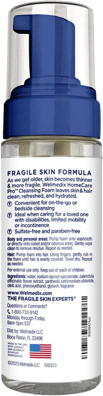 HomeCare PRO No Rinse Body Wash Cleansing Foam, Easier Cleansing for Caregivers Managing Incontinence, Pressure ulcers, bedsores + use with Adult Wipes, Disposable washcloth (5oz)